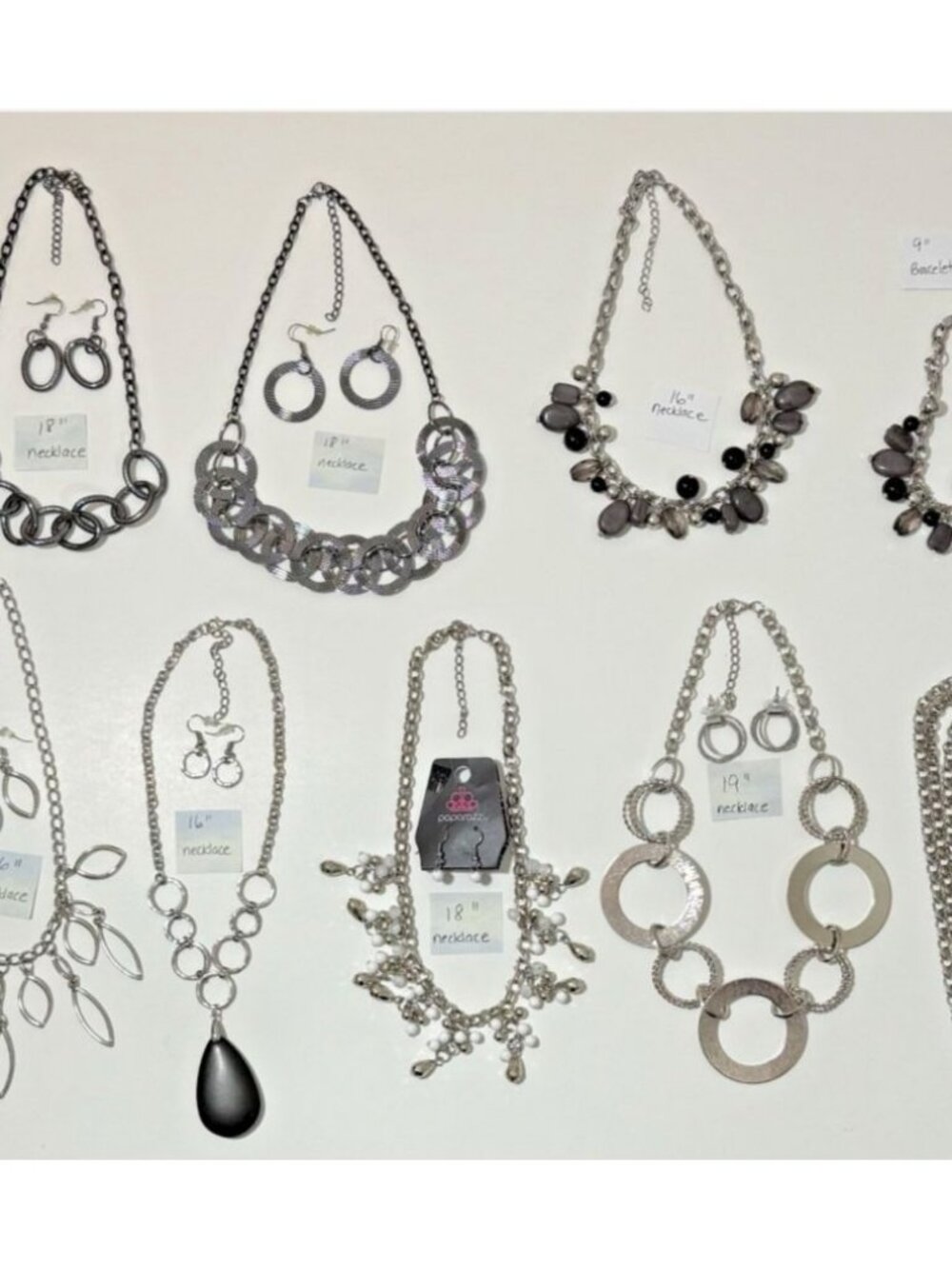 Lot 16pc Paparazzi Jewelry Necklace Earring Sets Bracelet Silver Gunmetal Gray
